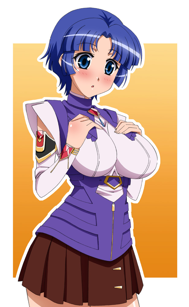 blue_eyes, blue_hair, blush, breast_suppress, breasts, detached_sleeves, framed_breasts, kusuha_mizuha