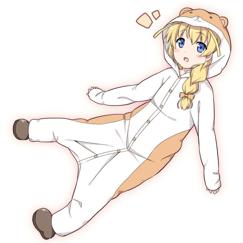 animal_costume, blonde_hair, blue_eyes, braid, haiyore!_nyaruko-san, hamster_costume, hastur_(nyaruko-san), highres, nectar_(fujiya), pajamas, trap