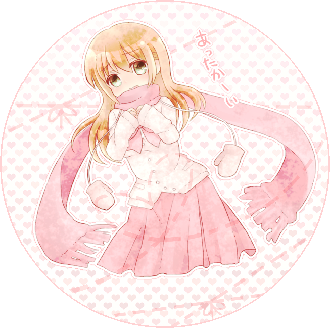 blush, brown_hair, cardigan, green_eyes, long_hair, matsumi_yuu, mittens, saki