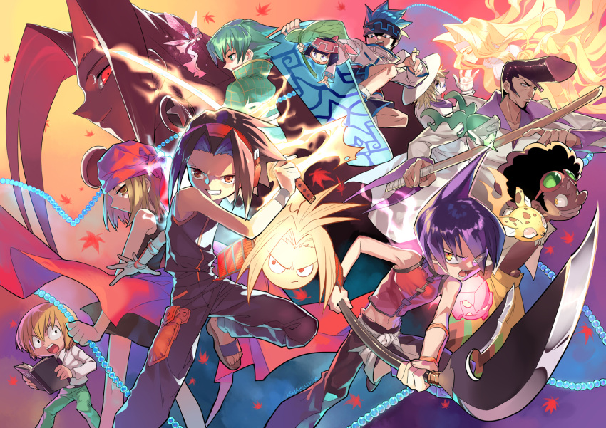 asakura_you, bandana, bandanna, bason, black_hair, blonde_hair, blue_eyes, blue_hair