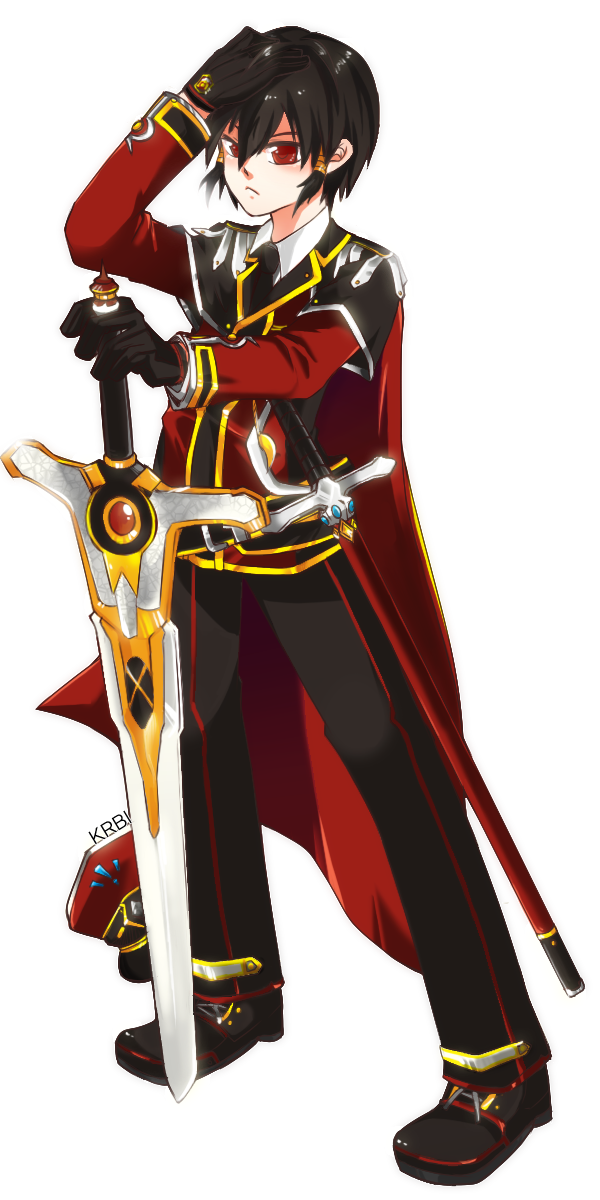 black_gloves, black_hair, cape, edan_(elsword), elsword, frown, gloves, hair_tubes