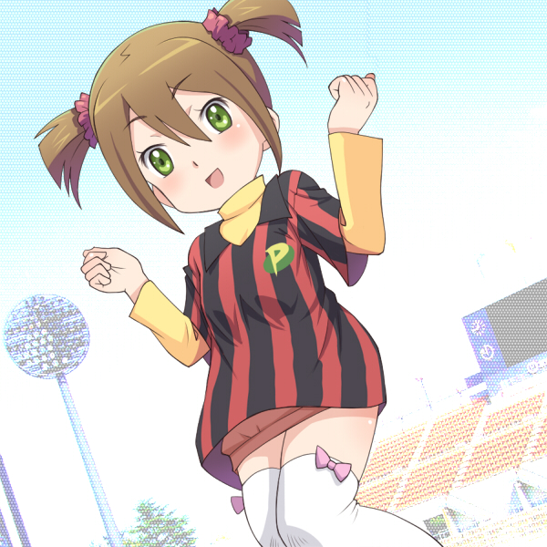 bow, brown_hair, ginga_e_kickoff!!, green_eyes, meow_(nekodenki), oota_suzu, soccer_uniform, solo
