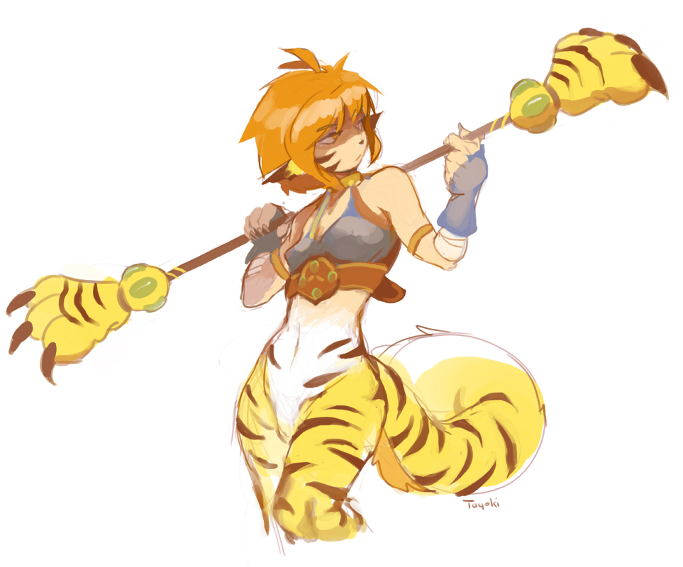 1girl, animal_ears, armlet, artist_name, bandage, bandages, bottomless, breath_of_fire
