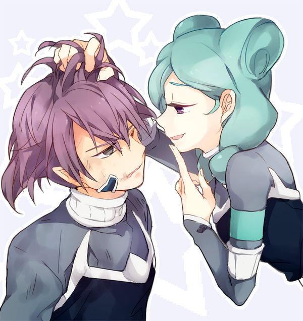 1girl, abuse, alpha_(inazuma_eleven), beta_(inazuma_eleven), hair_grab, inazuma_eleven, inazuma_eleven_(series), inazuma_eleven_go