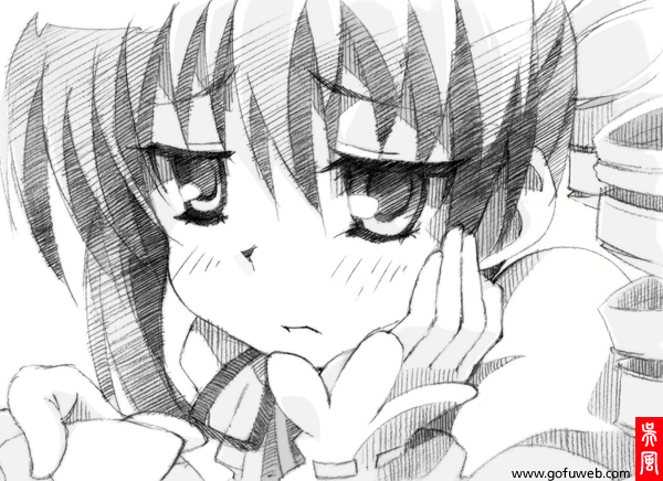 blush, chris_(kore_wa_zombie_desu_ka?), drill_hair, gofu, kore_wa_zombie_desu_ka?, monochrome, solo, traditional_media