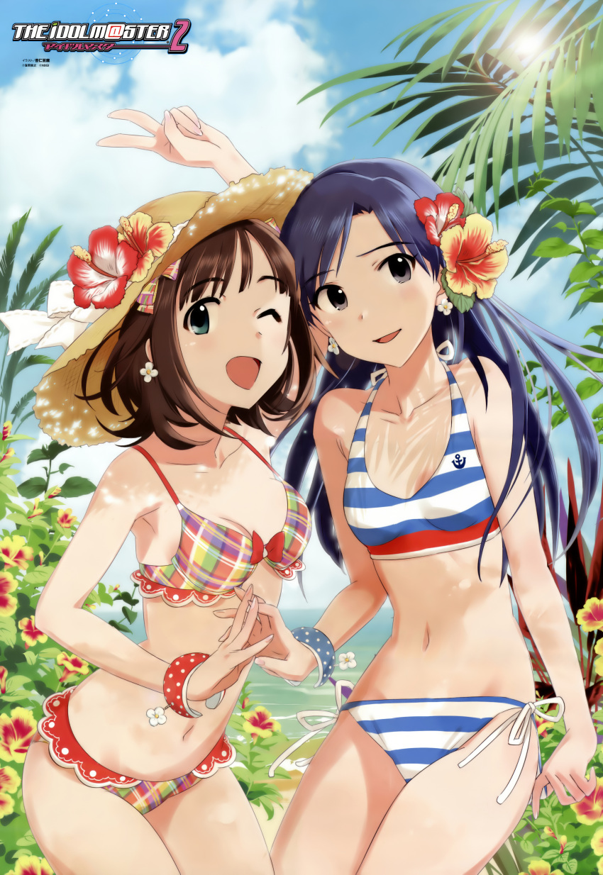 ;d, absurdres, amami_haruka, annindoufu_(oicon), bikini, black_eyes, blue_hair, bracelet