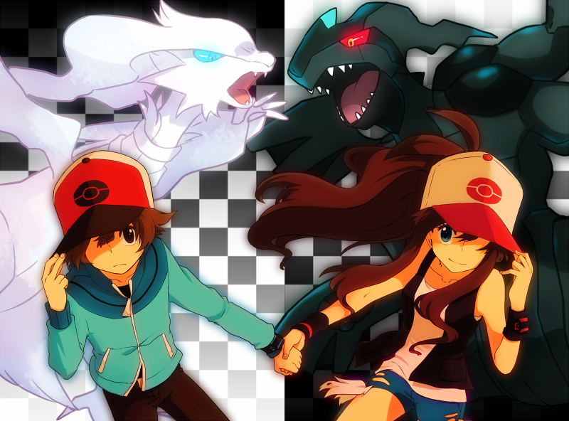 1boy, 1girl, baseball_cap, blue_eyes, brown_eyes, brown_hair, checkered, checkered_background