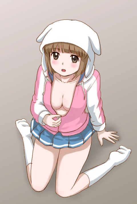 ai_hoshimiya, akihisa201, arm_support, blush, bob_cut, breasts, brown_eyes, brown_hair