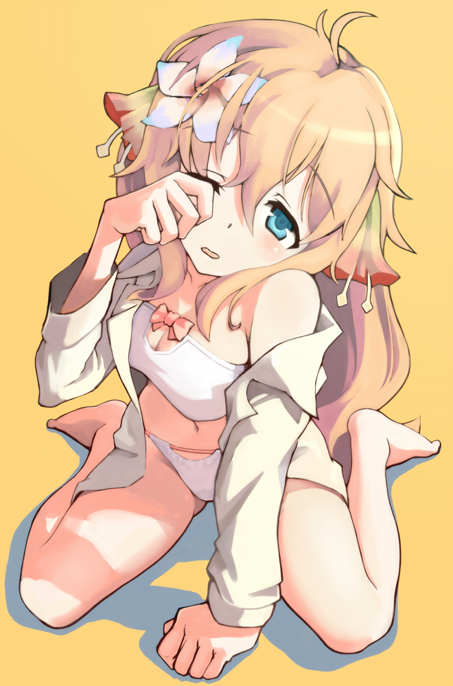 animal_ears, barefoot, bikini, blonde_hair, blue_eyes, ciel_nosurge, datte_ore_daze?, dog_ears