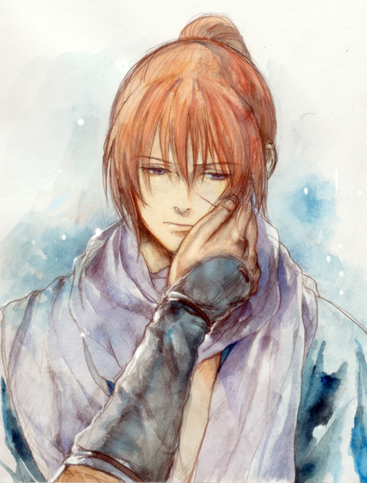 hand_on_another's_cheek, hand_on_another's_cheek, himura_kenshin, japanese_clothes, katana, kimono, male, niko_(silent.whitesnow)