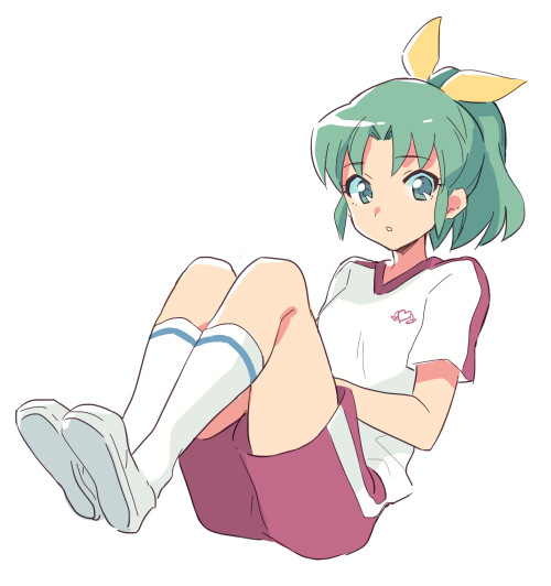 green_eyes, green_hair, gym_shorts, gym_uniform, midorikawa_nao, ponytail, precure, shirt