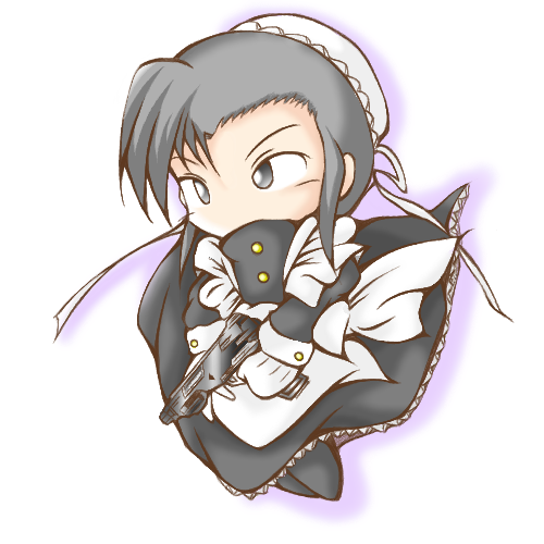 apron, bangs, black_hair, black_lagoon, bun_cover, chibi, efunosan, fabiola_iglesias