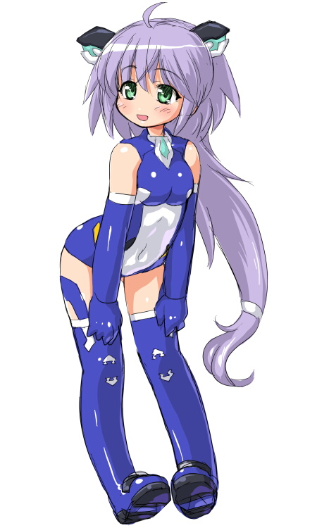 :d, ahoge, bare_shoulders, blush, busou_shinki, dd_(artist), elbow_gloves, gloves