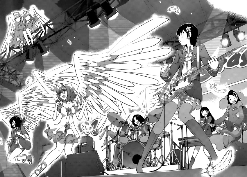 angel_wings, band, bass_guitar, blazer, boots, concert, dress, drum