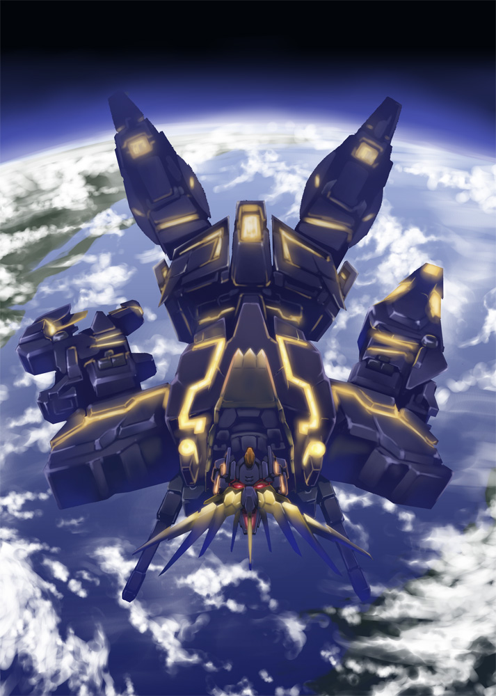 glowing, glowing_eyes, gundam, gundam_unicorn, kuronyan, mecha, neon_trace, neon_trim