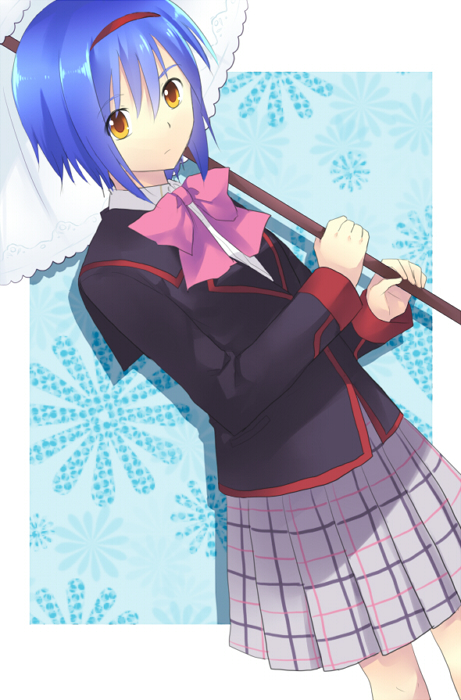brown_eyes, dutch_angle, little_busters!!, nishizono_mio, school_uniform, short_hair, tamotsu_(artist), umbrella