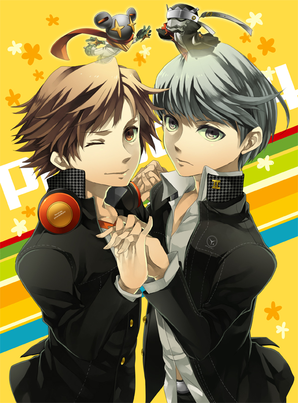 bad_id, brown_eyes, brown_hair, chibi, chirukome, grey_eyes, grey_hair, hanamura_yousuke