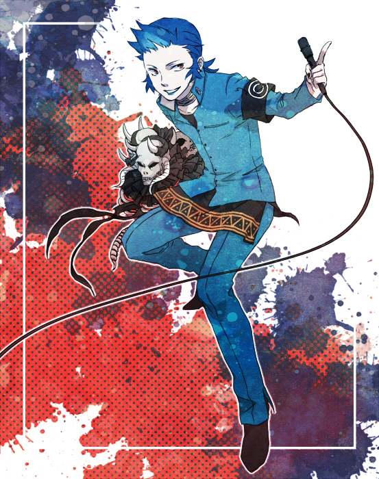 armband, blue_hair, gakuran, lipstick, makeup, male, mishina_eikichi, persona