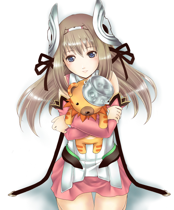 ar_tonelico, aurica_nestmile, blue_eyes, brown_hair, crossed_arms, detached_sleeves, don_leon, dress