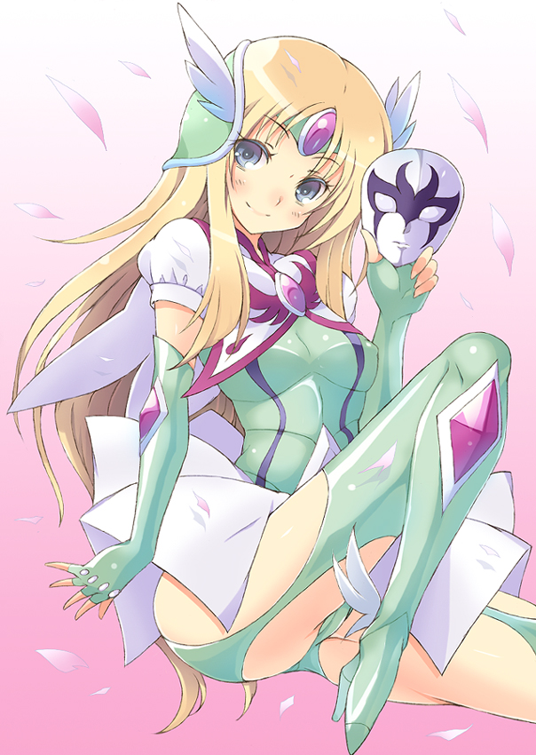 aquila_yuna, armor, blonde_hair, blue_eyes, female, gloves, high_heels, kannagi_kaname