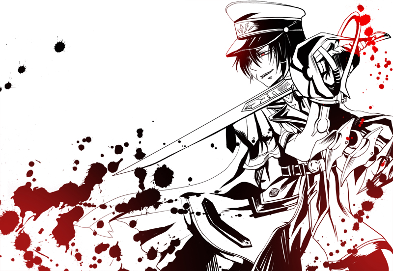 arisu_(nine_avenue), belt, blood, edan_(elsword), elsword, gauntlets, hat, male