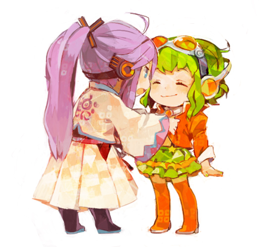 1girl, 8'108, 8'108, adjusting_clothes, ahoge, chibi, goggles, goggles_on_head