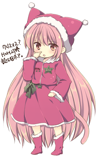boots, brown_eyes, brown_hair, chibi, christmas, flat_chest, hat, loli