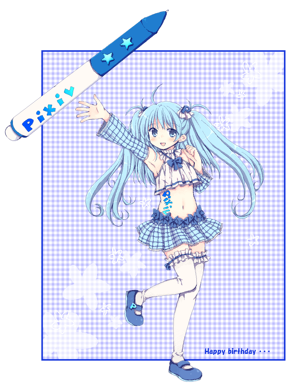 bad_id, blue_eyes, blue_hair, garters, highres, legs, long_hair, mary_janes