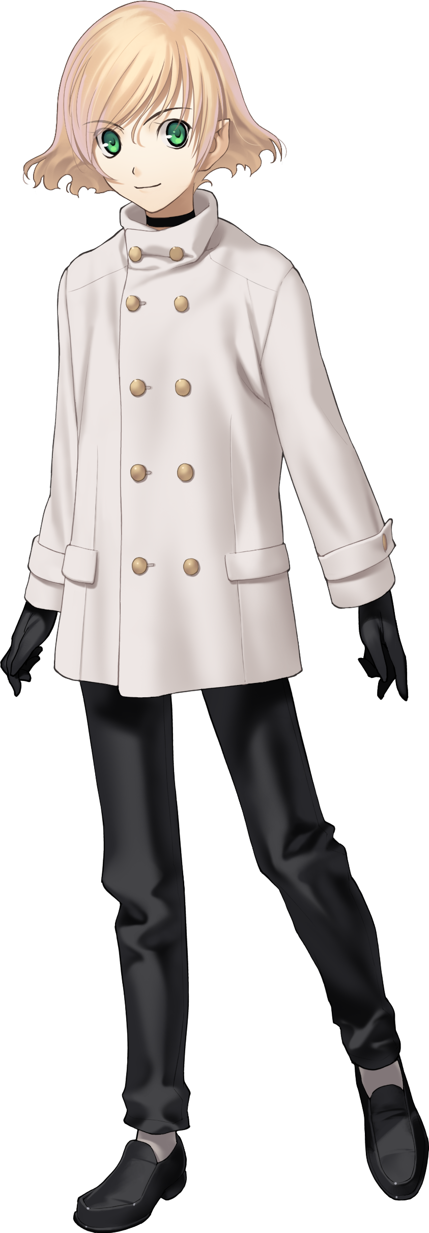 absurdres, black_gloves, blonde_hair, coat, game_cg, gloves, green_eyes, highres