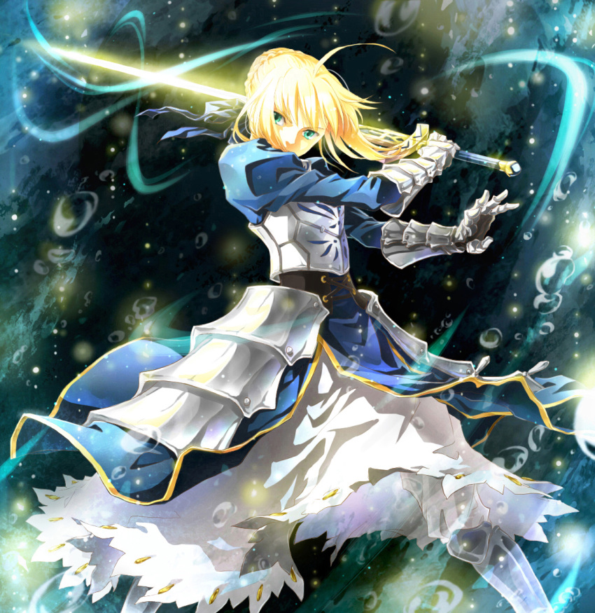 ahoge, armor, armored_dress, blonde_hair, excalibur, fate/stay_night, fate/zero, fate_(series)