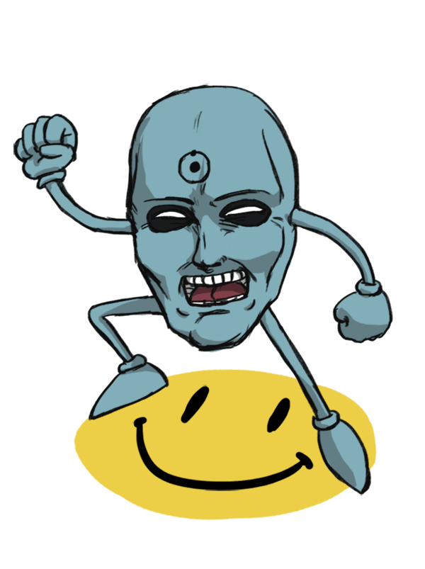 1boy, :d, blue, dc_comics, doctor_manhattan, dr._manhattan, facial_mark, gaogaoboo