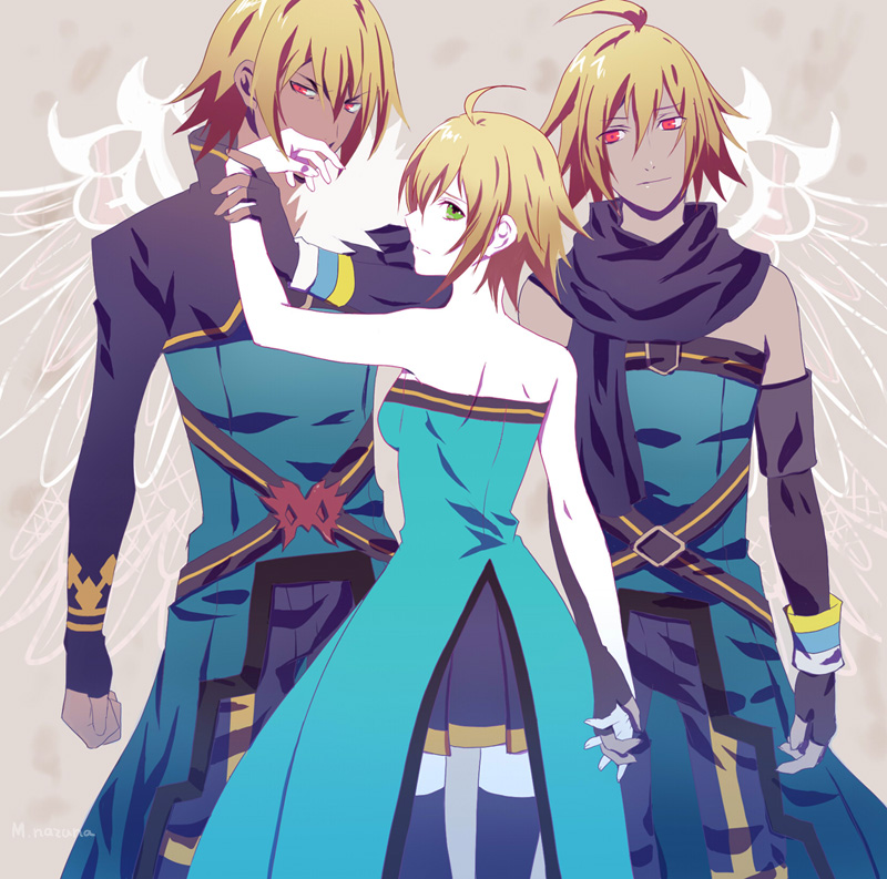 2boys, ahoge, aquarion_(series), aquarion_evol, blonde_hair, clover69exe, coat, cosplay
