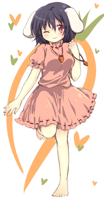bad_id, barefoot, bunny_ears, carrot, heart, inaba_tewi, jewelry, matsusaka_gyuu