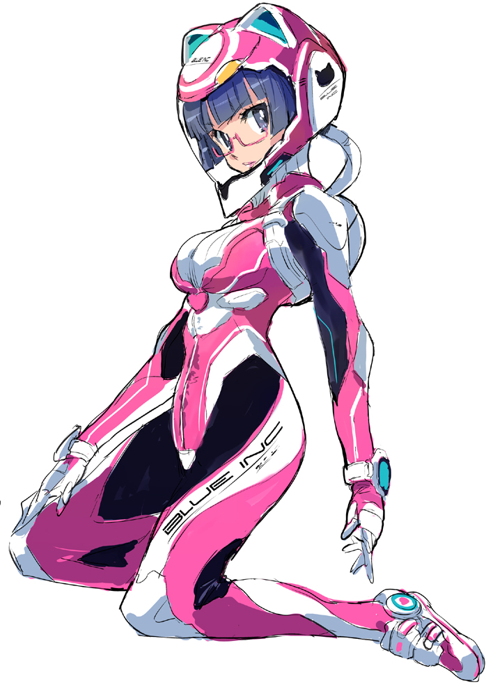 black_eyes, black_hair, bodysuit, chiaki_kurihara, glasses, gloves, helmet, matsumoto_noriyuki