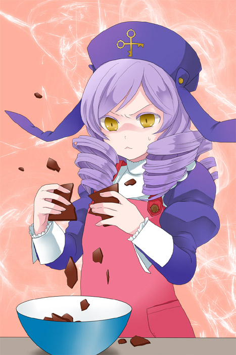 apron, bowl, chocolate, dlanor_a_knox, drill_hair, eiserne_jungfrau, fysr, hat