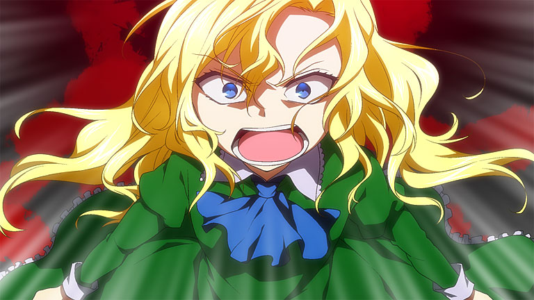 angry, anime_coloring, blonde_hair, blue_eyes, dress, ib, long_hair, mary_(ib), open_mouth, shouting, solo, spoilers, yodobashi_yuo