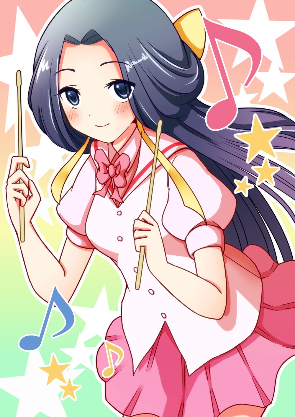 black_hair, blush, drumsticks, goidou_yui, highres, kamekichi_(kamekiti), kami_nomi_zo_shiru_sekai, long_hair