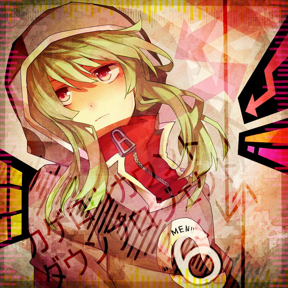 green_hair, hoodie, kagerou_project, kido_(kagerou_project), long_hair, looking_away, matryoshka_(artist), matryoshka_(borscht)