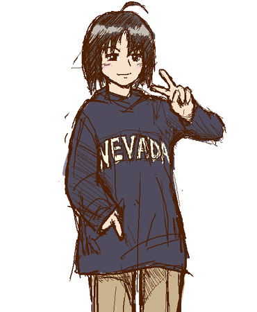 black_eyes, black_hair, blush, hooded_jacket, nevada-tan, simple_background, solo, v