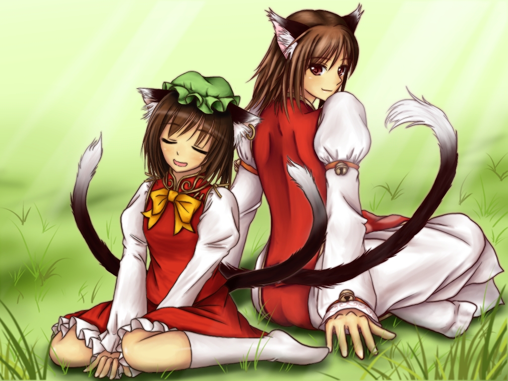 adult, animal_ears, bell, blush, brown_eyes, brown_hair, cat_ears, cat_tail