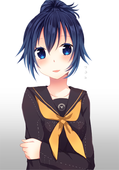 alternate_hairstyle, amnos18, blue_eyes, blue_hair, open_mouth, persona, persona_4, ponytail