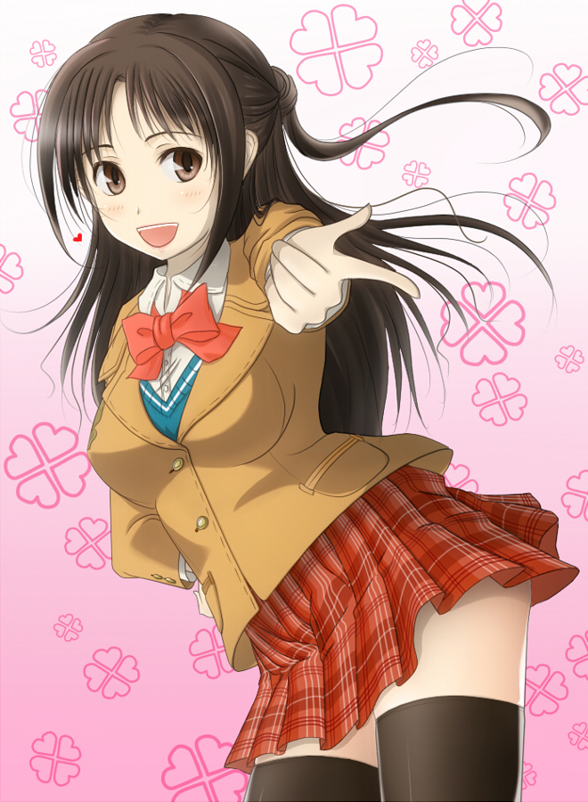 blazer, brown_eyes, brown_hair, idolmaster, idolmaster_cinderella_girls, long_hair, one_side_up, plaid