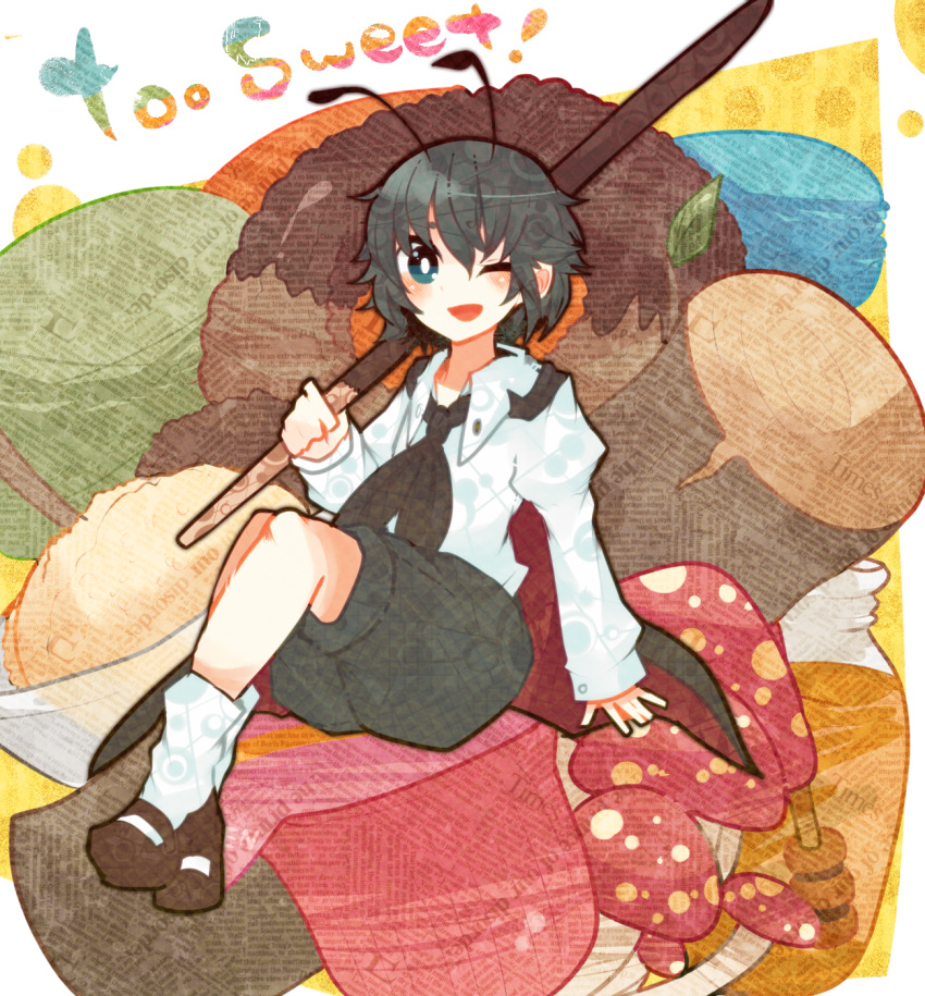 antennae, bad_id, cape, chocolate, doughnut, food, green_eyes, green_hair