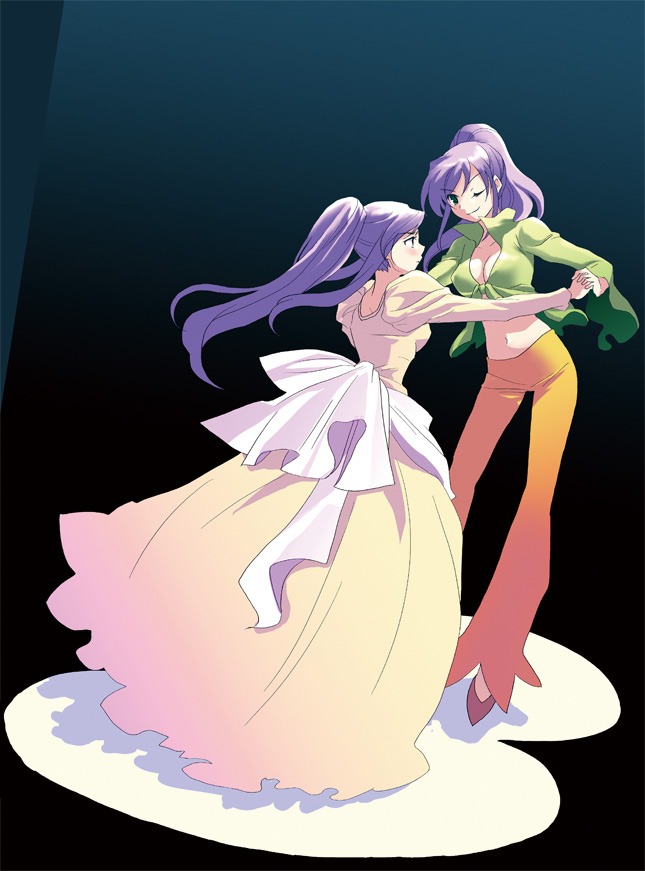 breasts, cleavage, dancer, dancing, doseki_udon, dress, dual_persona, faris_scherwiz