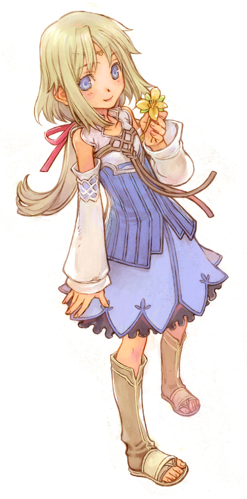 absurdres, bare_shoulders, blonde_hair, blue_eyes, detached_sleeves, dress, flower, harvest_moon