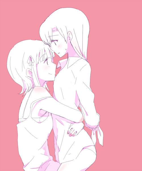 amami_haruka, arms_behind_back, bound_arms, bra, camisole, hair_ribbon, hug, idolmaster