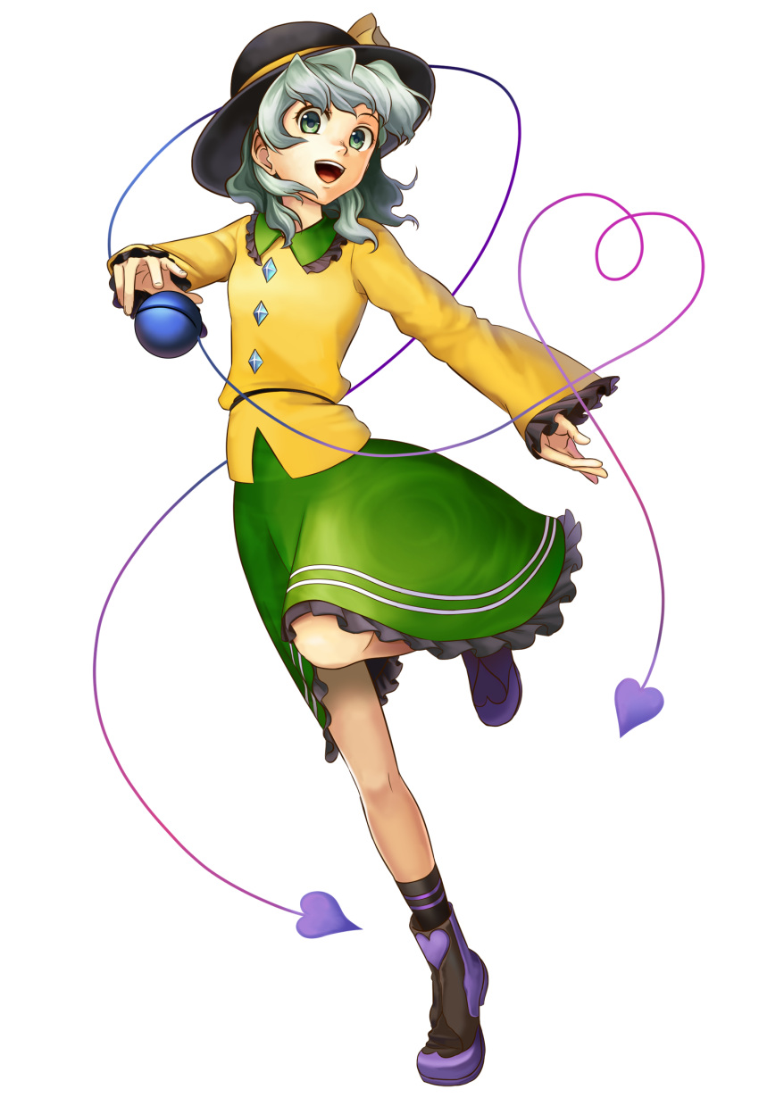 green_eyes, green_hair, hat, heart, heart_of_string, highres, hiuga, hm_(toraoh)