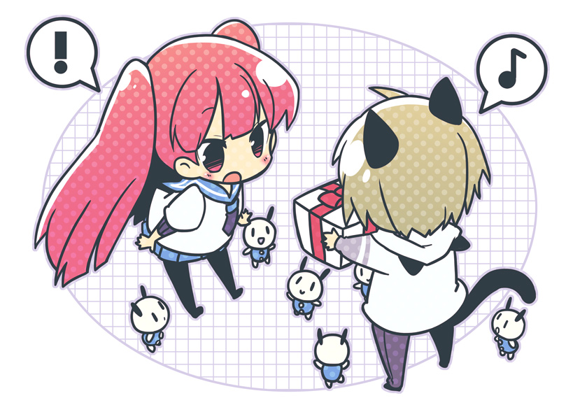 1boy, 1girl, animal_ears, black_legwear, blonde_hair, blush, cat_ears, cat_tail