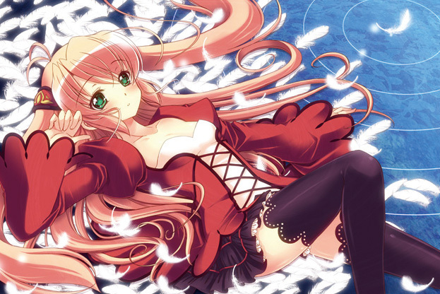 arianrhod_rpg, arianrhod_saga, arianroddo, black_legwear, character_request, feathers, green_eyes, long_hair