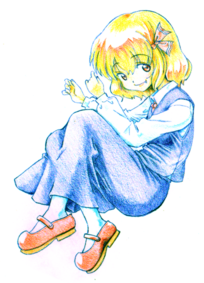 bad_id, blonde_hair, fang, feconf, fetal_position, lying, mary_janes, on_side